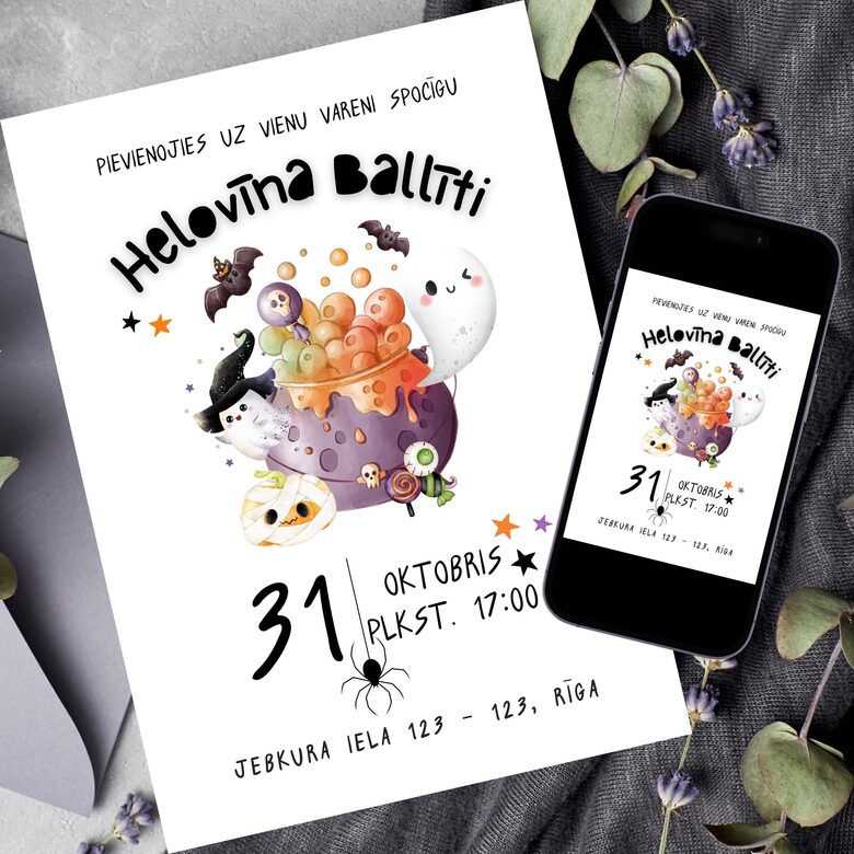 Spocīgais bērnu Helovīna ballītes digitāls ielūgums